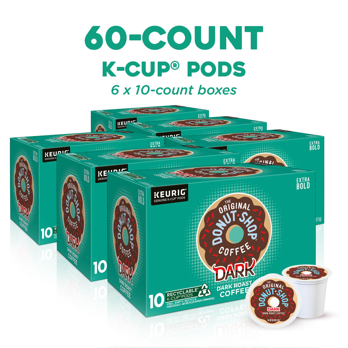 The Original Donut Shop Dark 60-count packaging highlights bold flavor.