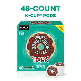 Rich cup ready using The Original Donut Shop Dark Roast K-Cup pods.