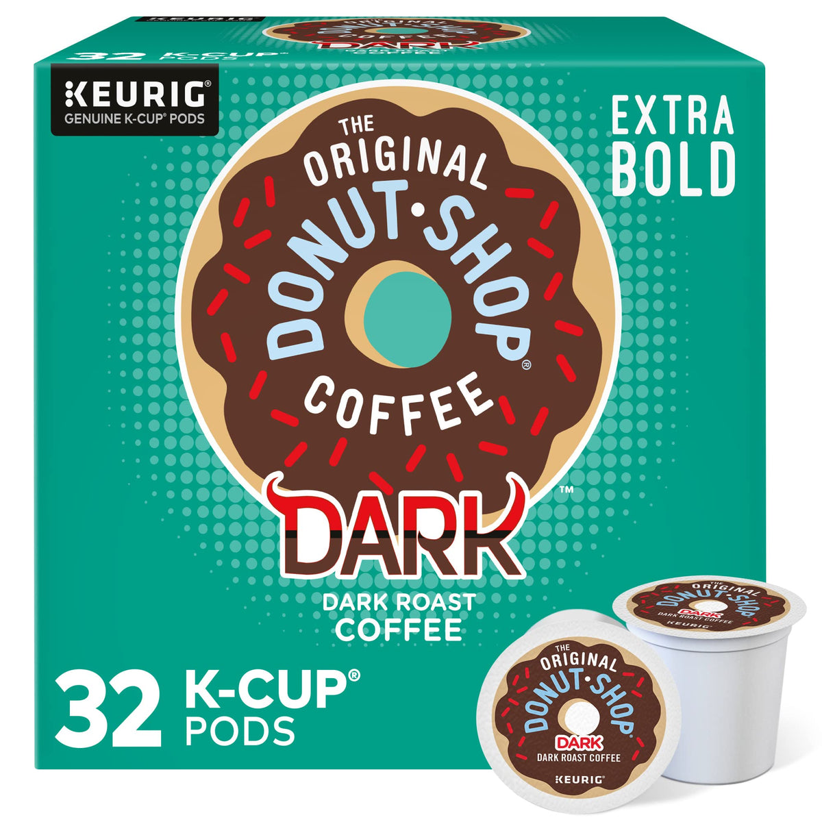 The Original Donut Shop Dark Roast pods front view, ideal for quick mornings.