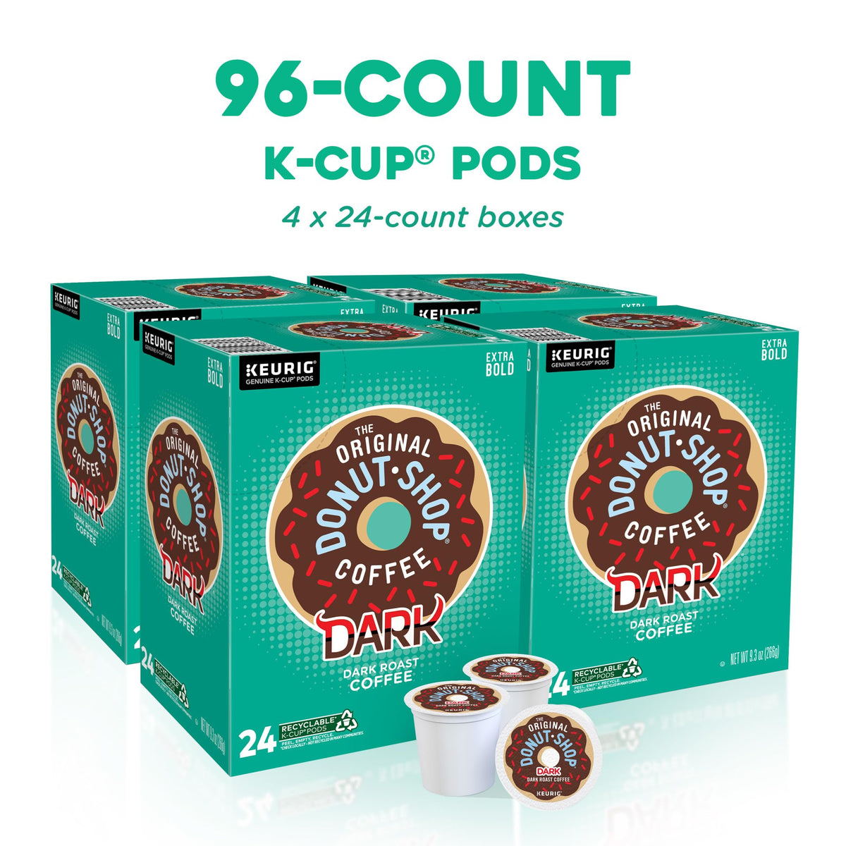The Original Donut Shop Dark roast K-Cups close-up showing rich color.