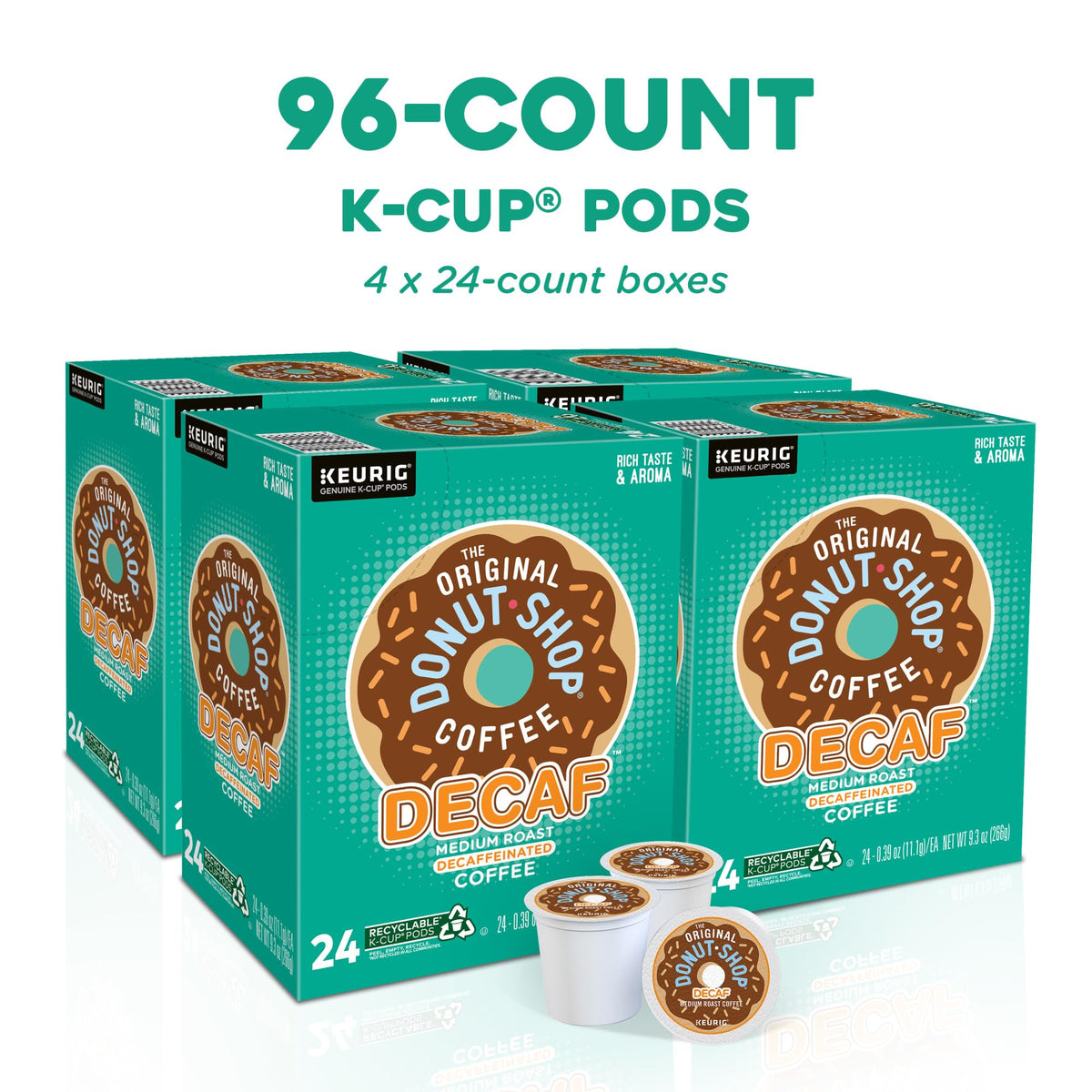 The Original Donut Shop Decaf K-Cup Pods cup and brew in progress.