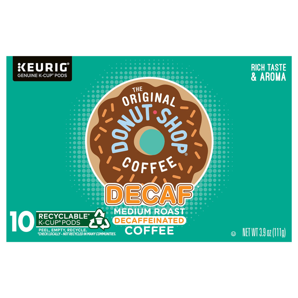 The Original Donut Shop decaf medium roast k-cup pod for a smooth, caffeine-free morning ritual.