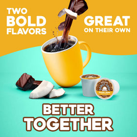 Brewing cup of The Original Donut Shop Duos Coconut Mocha with steam