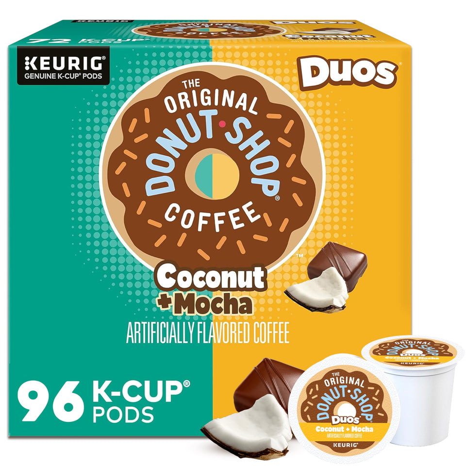 The Original Donut Shop Duos Coconut Mocha packaging for quick morning routines