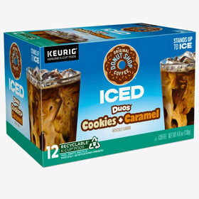 The Original Donut Shop Duos cookies caramel iced coffee pods for refreshing home brews.