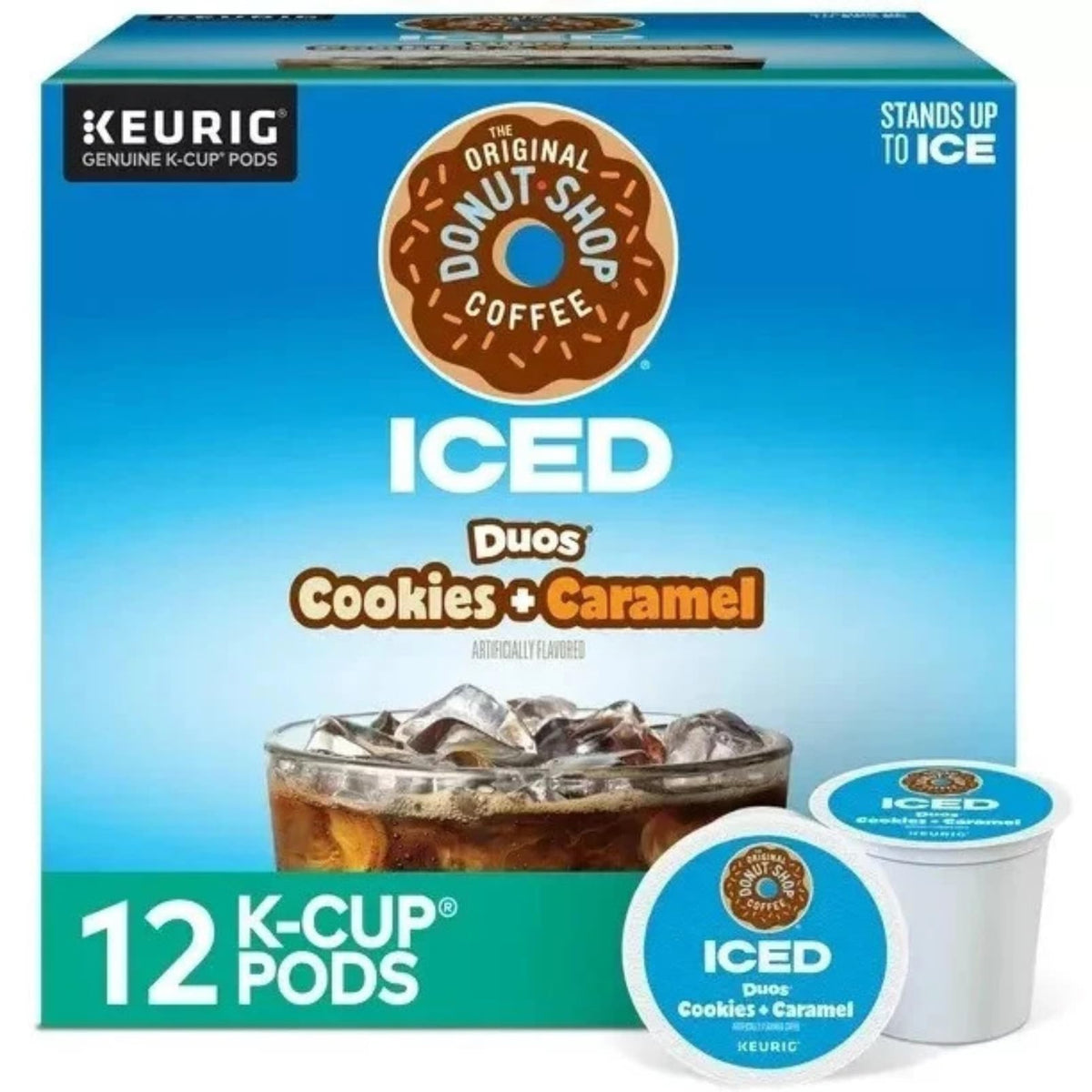 The Original Donut Shop Duos iced coffee in a glass, inviting and crisp.