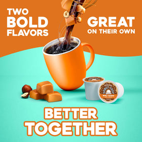 Close-up of The Original Donut Shop Duos recyclable K-Cup packaging for Nutty and Caramel.