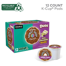 The Original Donut Shop Duos pods close-up reveal creamy flavors for indulgent brews.