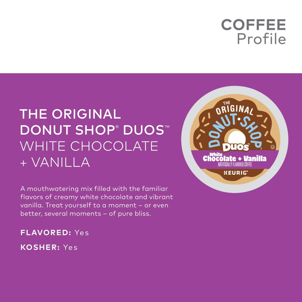 The Original Donut Shop Duos pods in a cup ready to brew a smooth medium roast.