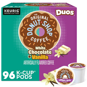 The Original Donut Shop Duos white chocolate vanilla pods on display, balanced flavor in every cup.
