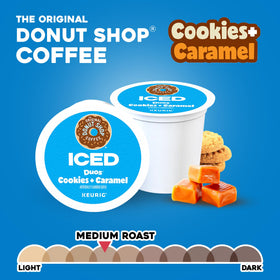 The Original Donut Shop ICED Duos Cookies Caramel pods are Keurig compatible.