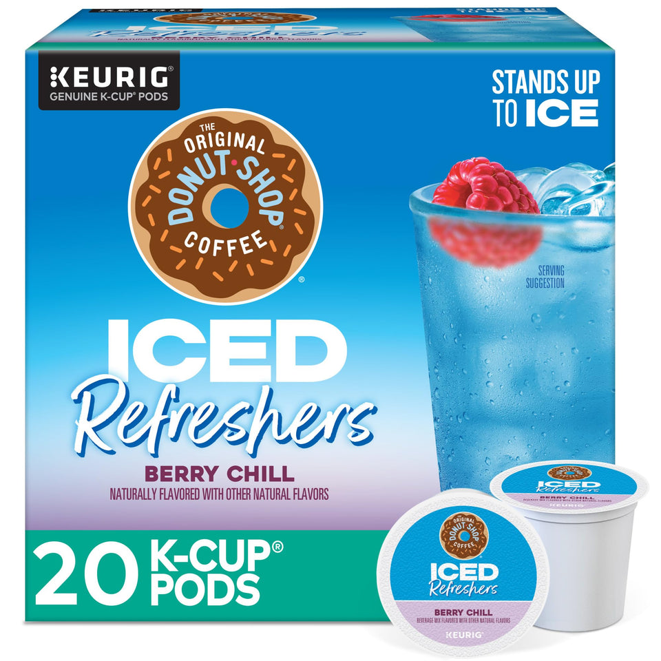 The Original Donut Shop Berry Chill Iced Refreshers box front, ready for a café-quality start.