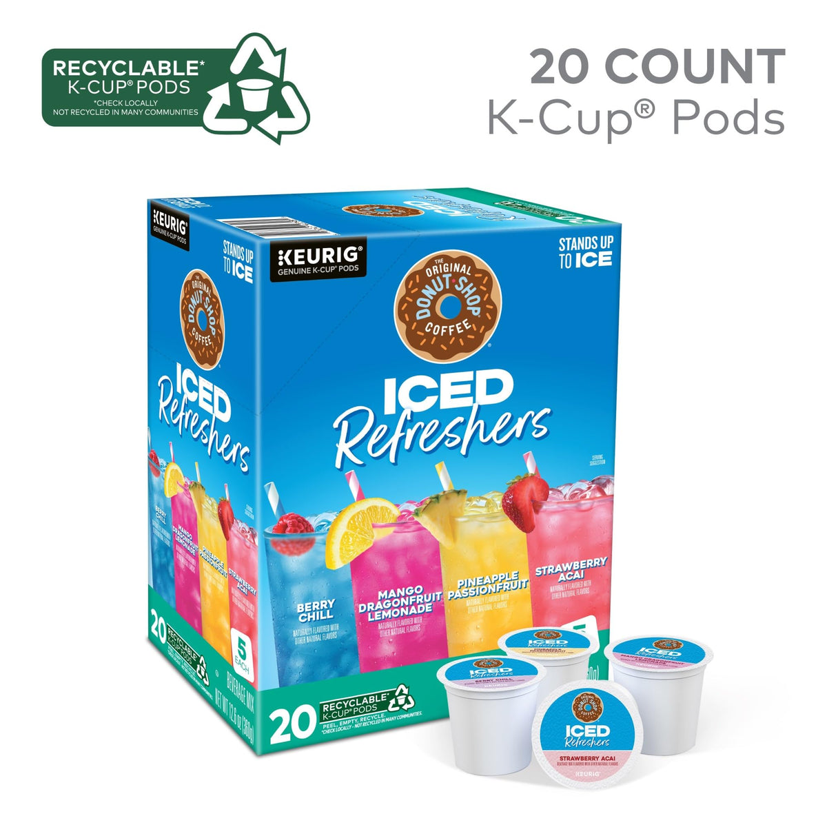 The Original Donut Shop pineapple-passionfruit-iced-refreshers pod delivers tropical brightness.