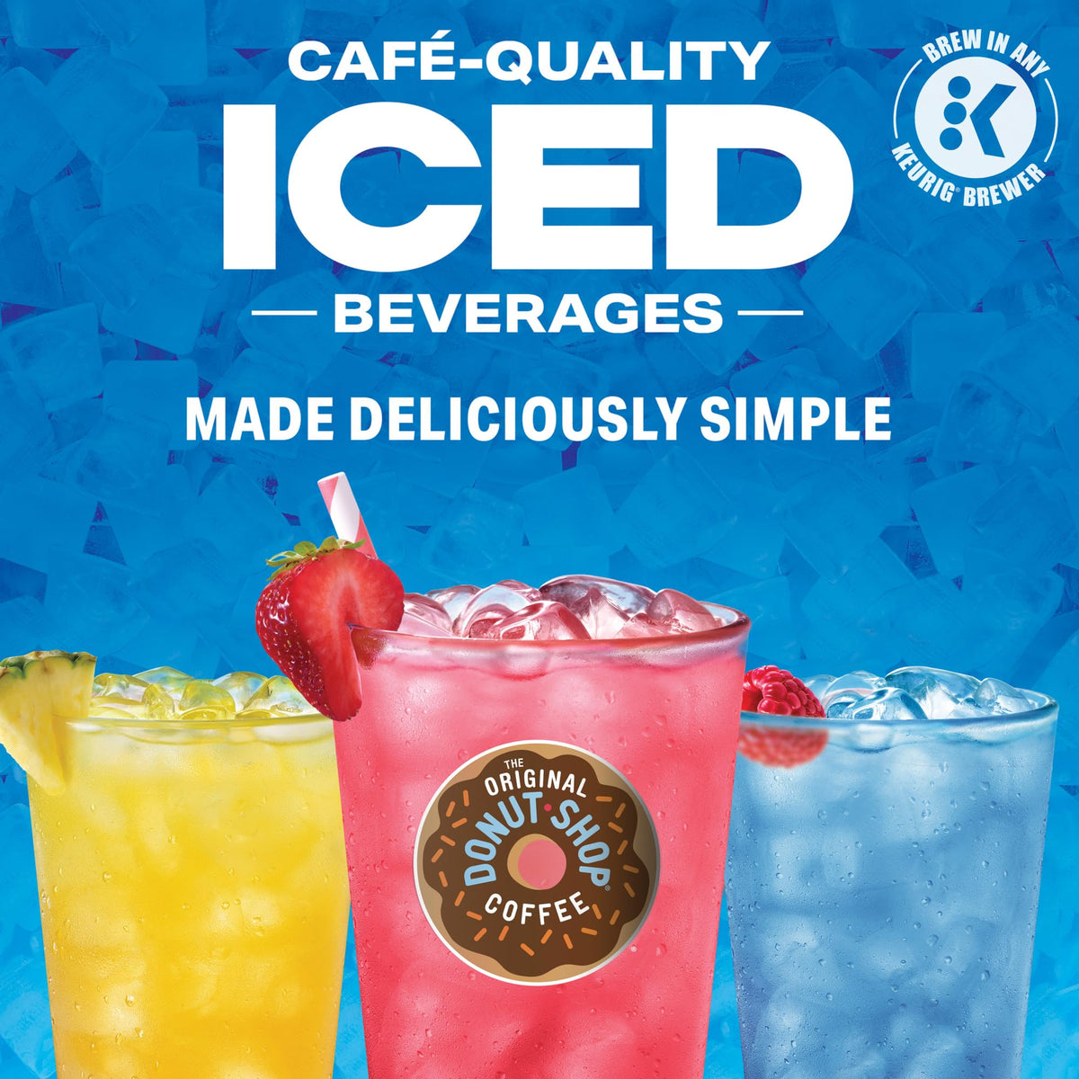 the original donut shop iced refreshers tumbler setup with ice and 8 oz brew