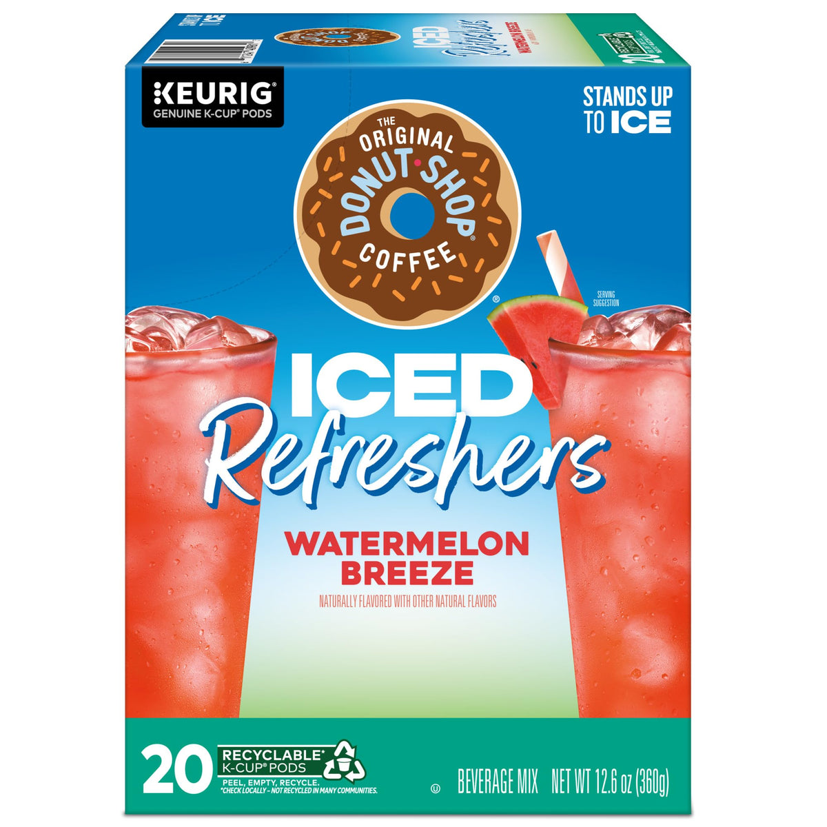 The Original Donut Shop Watermelon Breeze pod close-up showing flavor you can brew over ice.