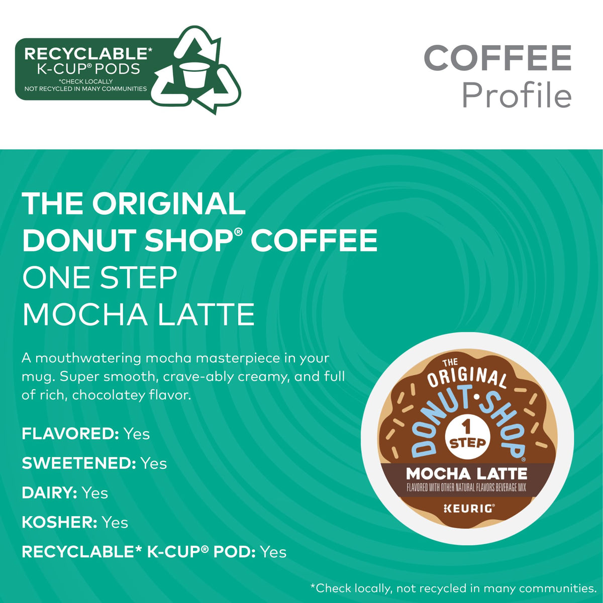 Packaging image of The Original Donut Shop Mocha One-Step Latte 60-count box for anytime brew