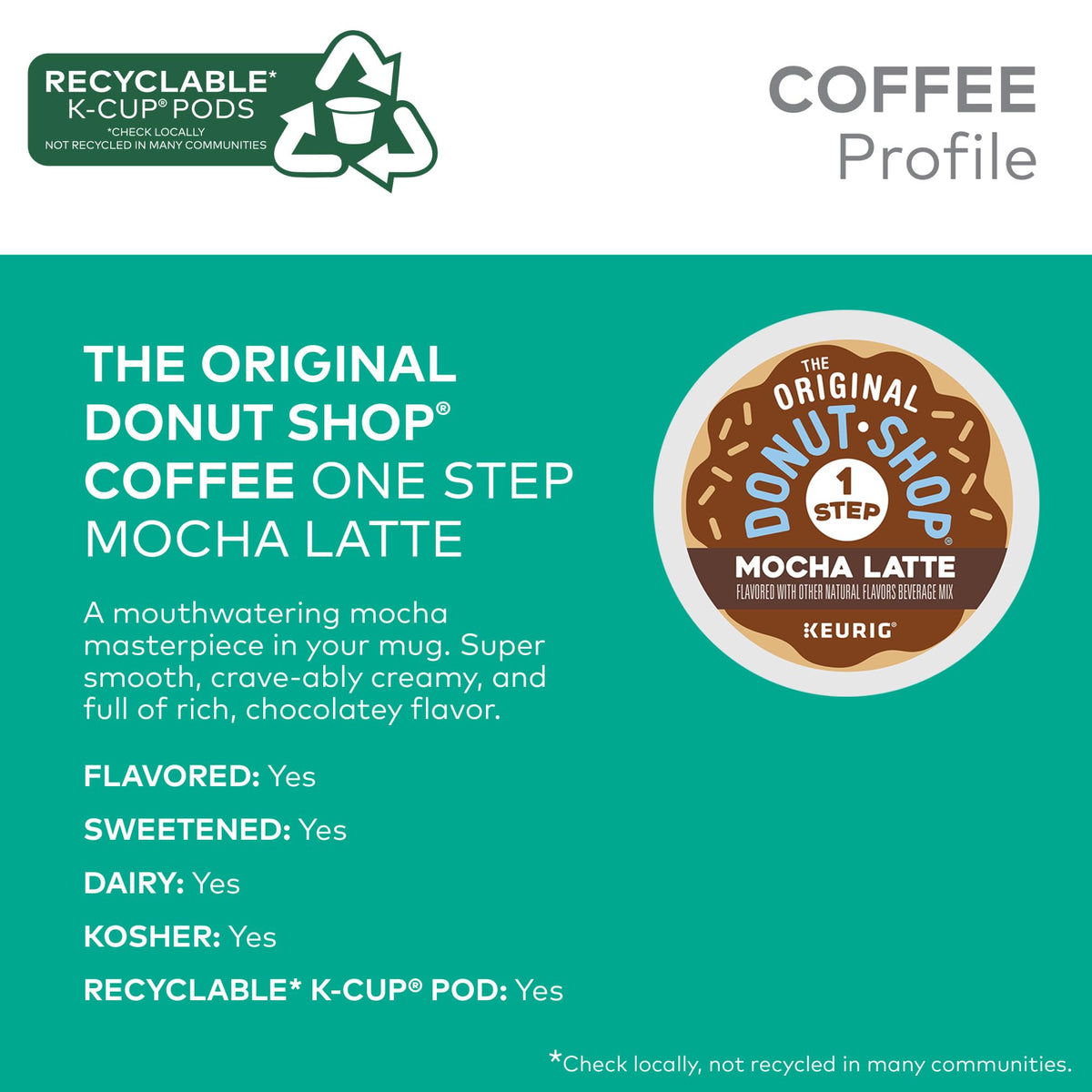 The Original Donut Shop Mocha pod brew setup shows convenient single-serve indulgence.