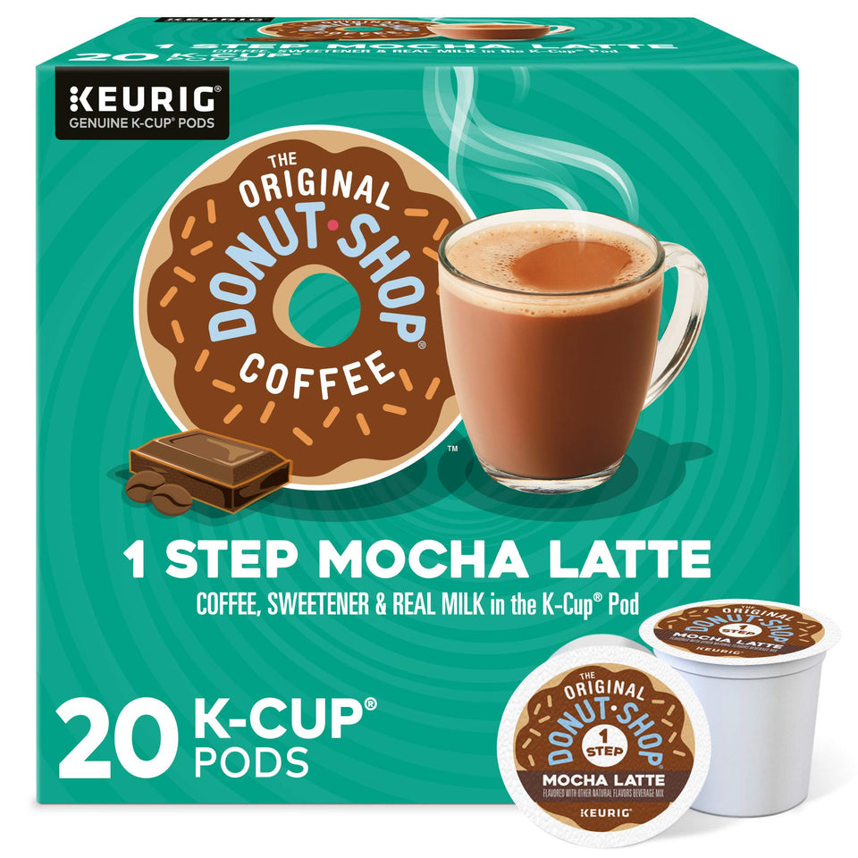 The Original Donut Shop Mocha One-Step Latte pod pack shot for easy coffee at home.
