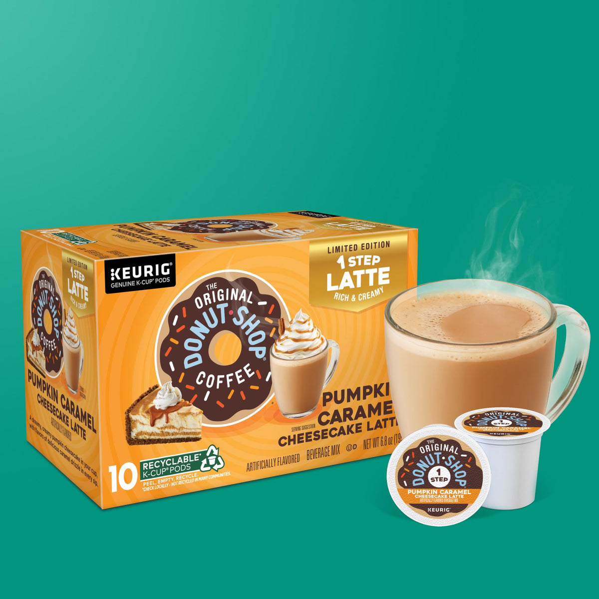 The Original Donut Shop Pumpkin Caramel Cheesecake Latte brings a comforting morning routine.