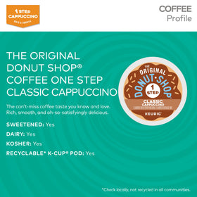 The Original Donut Shop One-Step Classic Cappuccino K-Cup showcases compatible, mess-free brewing.