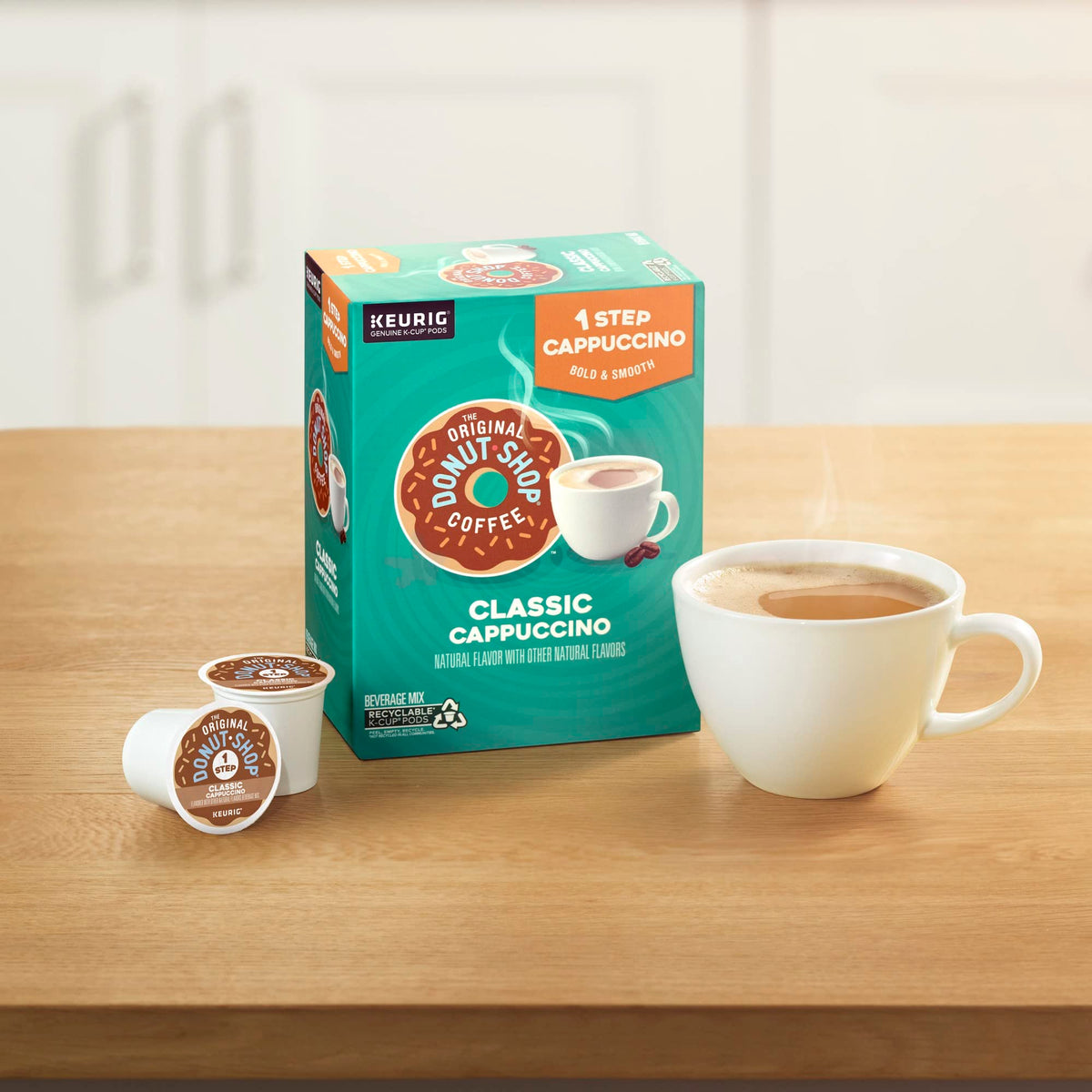 The Original Donut Shop One-Step Classic Cappuccino morning ritual idea.