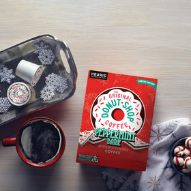 The Original Donut Shop Peppermint Bark aroma fills the kitchen for a comforting pick-me-up.