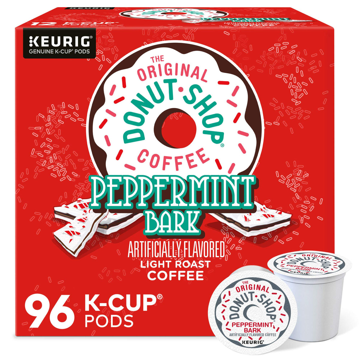 The Original Donut Shop Peppermint Bark coffee cup ready for a refreshing morning boost.