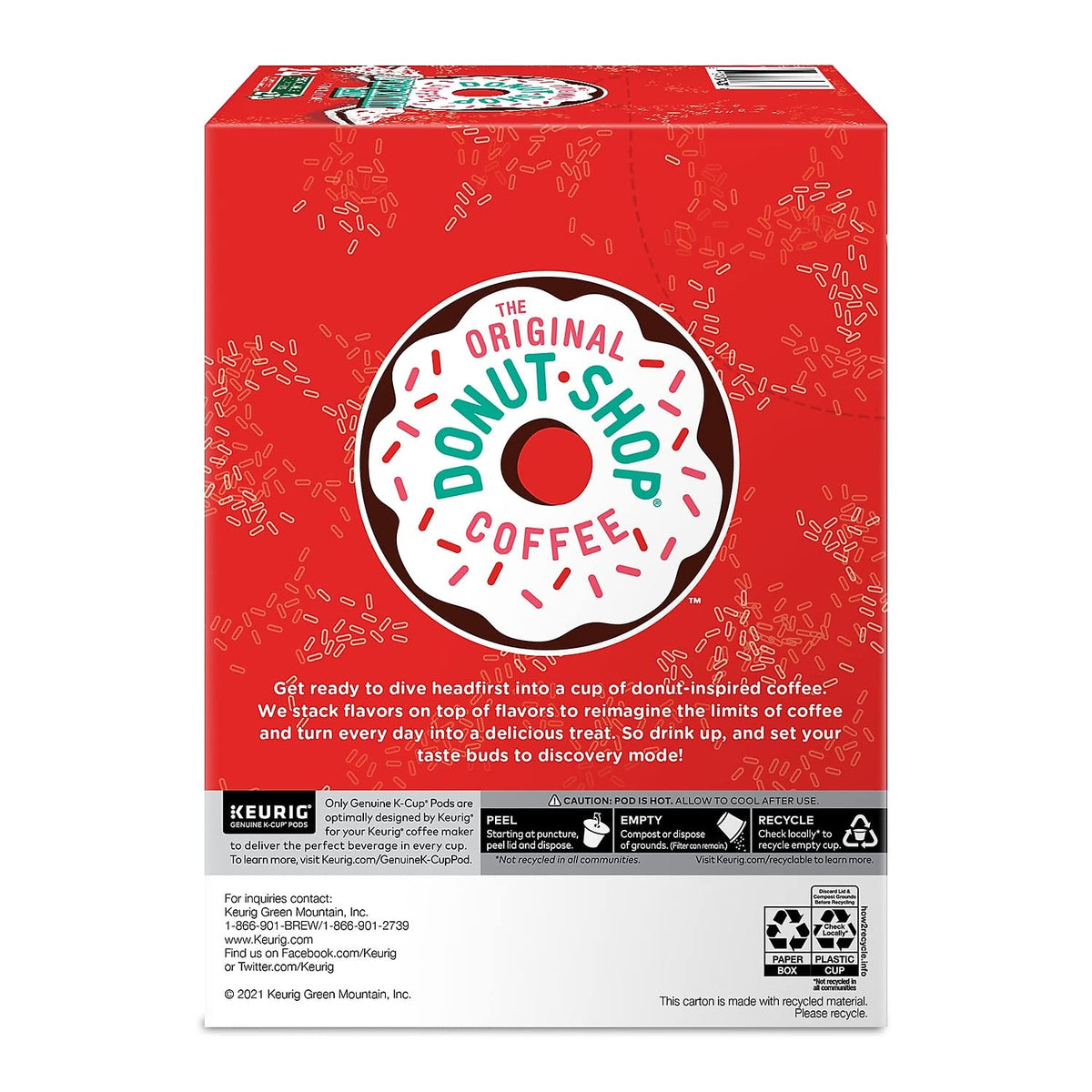 The Original Donut Shop Peppermint Bark K-Cup pod, brew-ready cup for a quick, holiday-inspired sip.