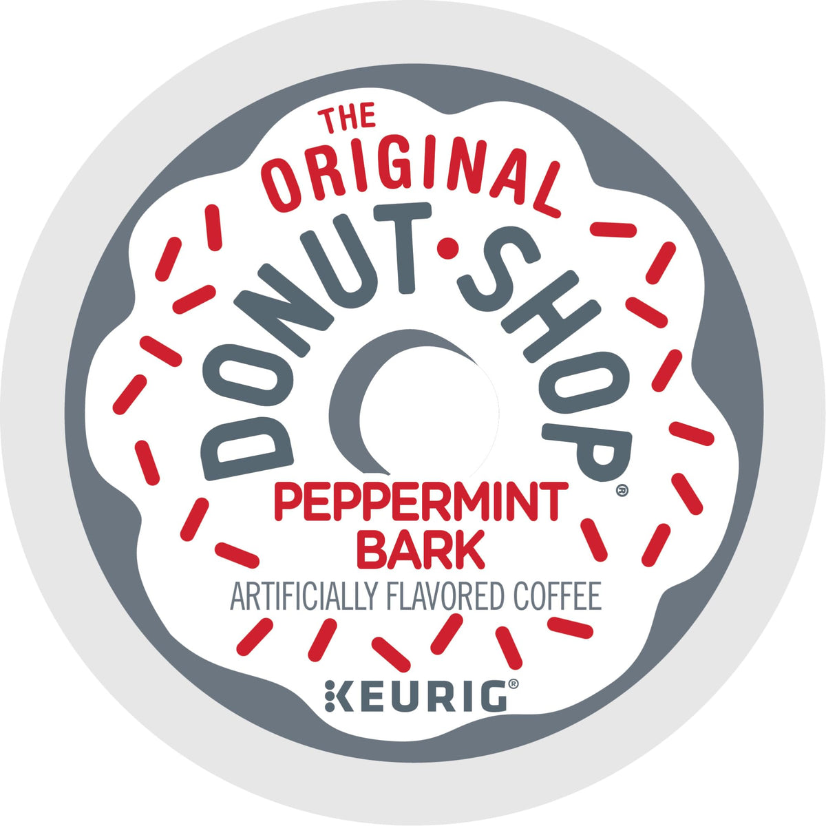 The Original Donut Shop Peppermint Bark packaging highlighting flavor and kosher status.