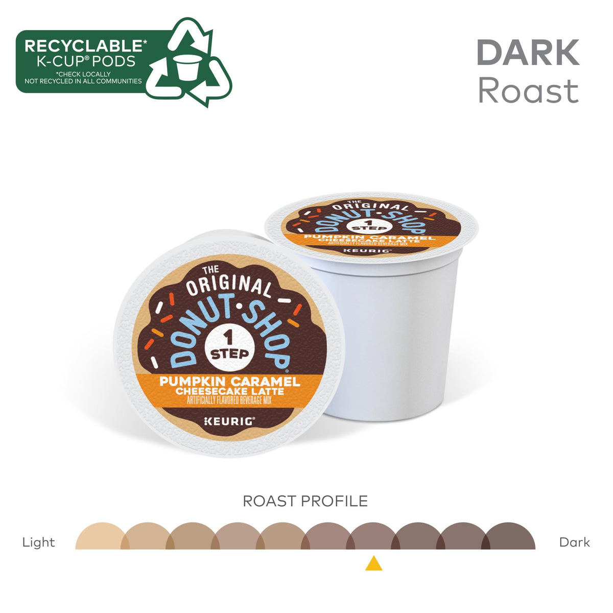 Pouring The Original Donut Shop Pumpkin Caramel Cheesecake Latte coffee with a creamy pumpkin caramel swirl.