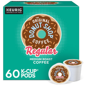 The Original Donut Shop Regular coffee capsules 60-count pack shot, bold flavor ready to brew