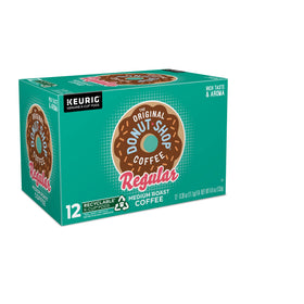 Medium roast label on The Original Donut Shop Regular K-Cup pod conveying trusted taste.