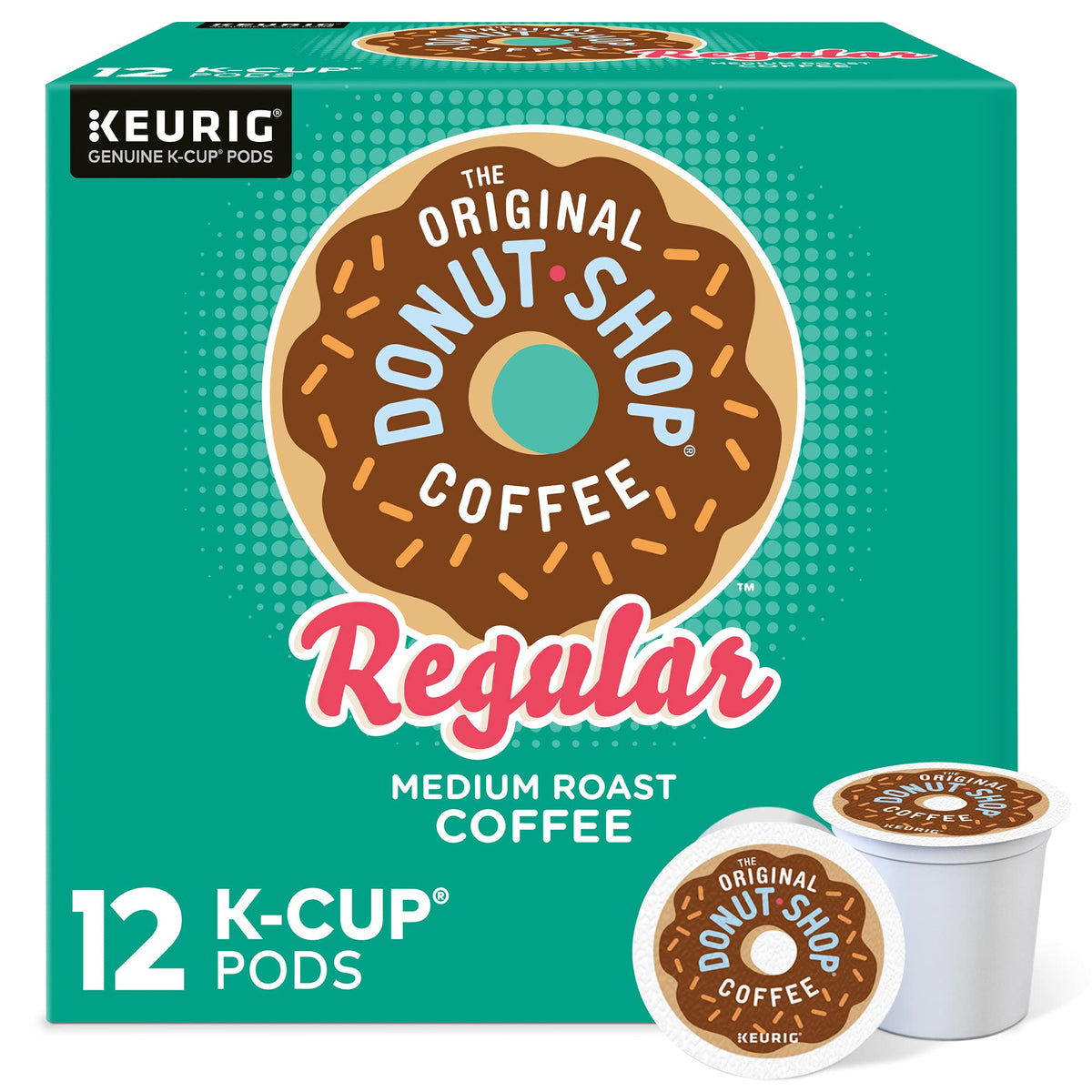 The Original Donut Shop Regular K-Cup pod packaging highlighting convenience and flavor for quick mornings.