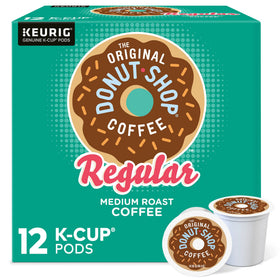 The Original Donut Shop Regular K-Cup pod packaging highlighting convenience and flavor for quick mornings.