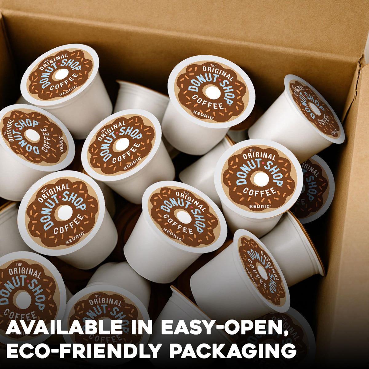 The Original Donut Shop Regular K-Cup Pods compatible with Keurig brewers for easy brewing.