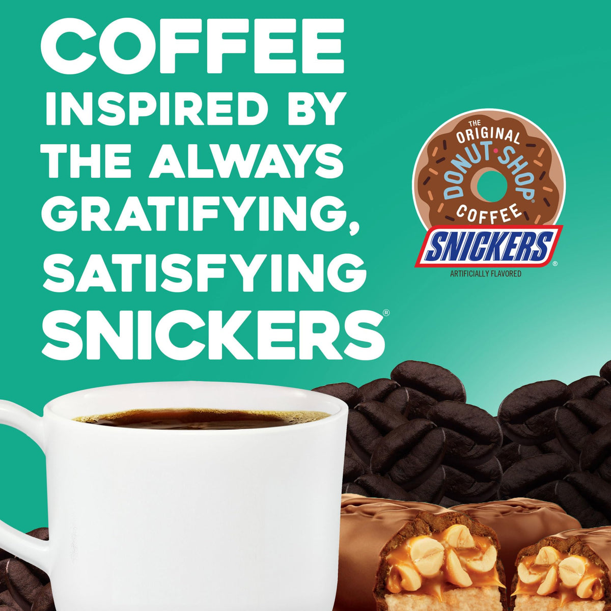 A SNICKERS coffee cup ready to brew a 12 oz serving.