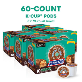 The Original Donut Shop SNICKERS K-Cup pods shown for quick Keurig brewing.
