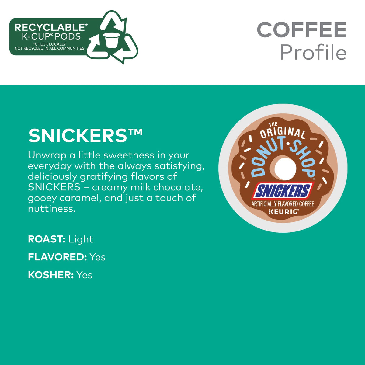 The Original Donut Shop Snickers coffee cup steaming with inviting aroma.
