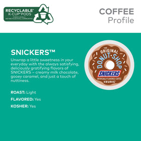 The Original Donut Shop Snickers coffee cup steaming with inviting aroma.