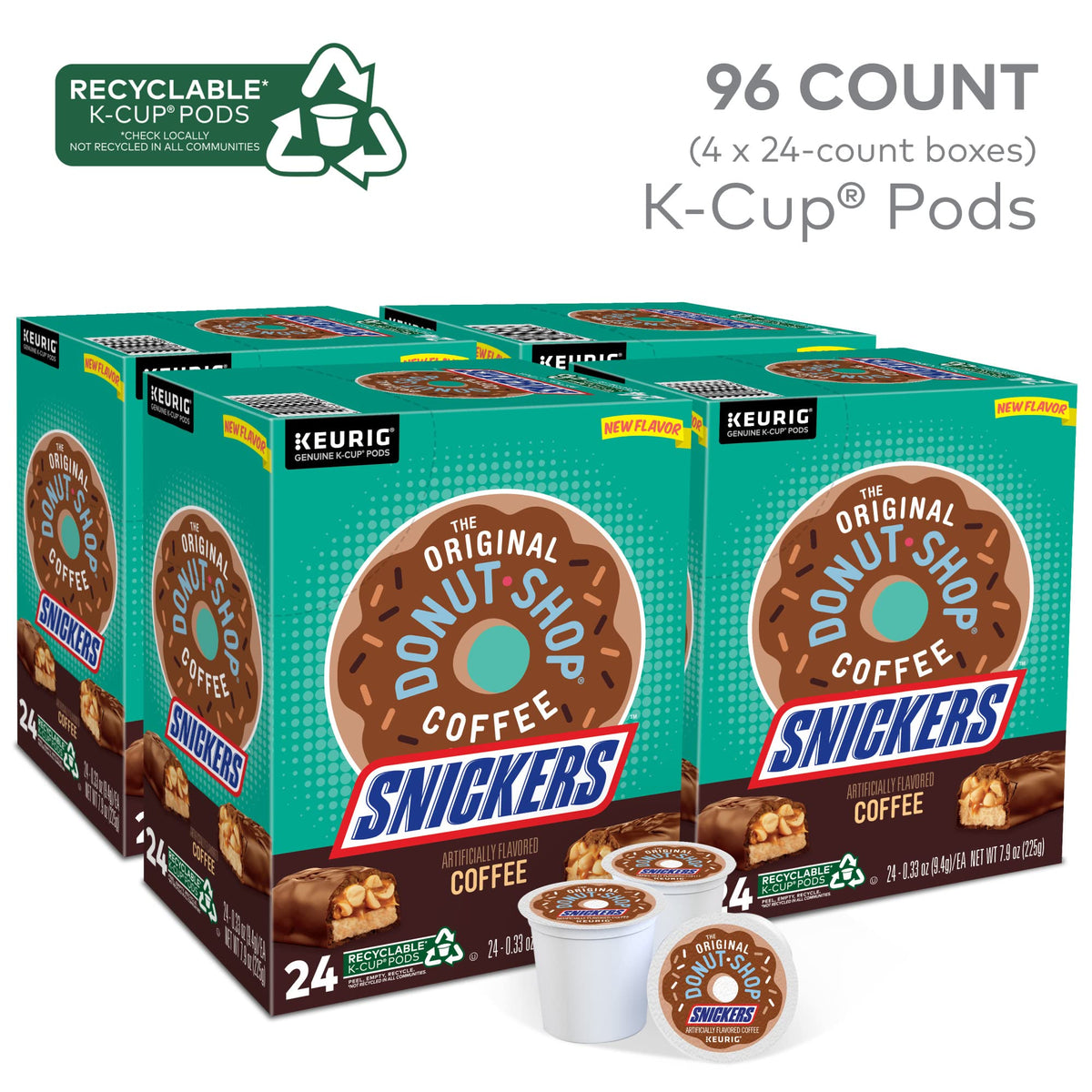 The Original Donut Shop Snickers coffee brewing in a Keurig for quick flavor.