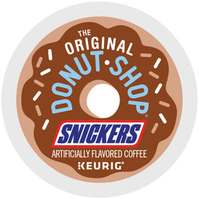 The Original Donut Shop Snickers coffee K-Cup pod closeup highlighting premium Arabica beans.