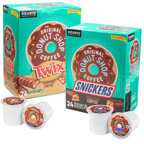 The Original Donut Shop Snickers and Twixx K-Cup variety pack front view for quick mornings