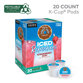 The Original Donut Shop Iced Refreshers cup with strawberry acai flavor on ice.