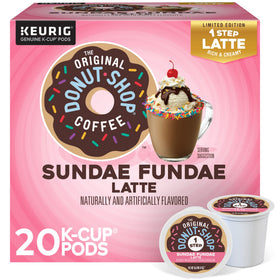 The Original Donut Shop Sundae Fundae Latte pod pour for a creamy at‑home latte