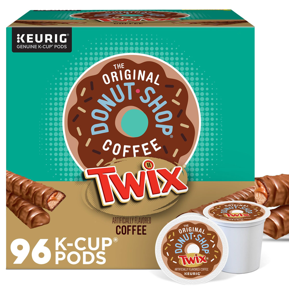 The Original Donut Shop TWIX coffee pods packaging front for easy shelf visibility.