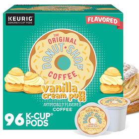 The Original Donut Shop Vanilla Cream Puff pod front showcases bold aroma for a quick morning treat.