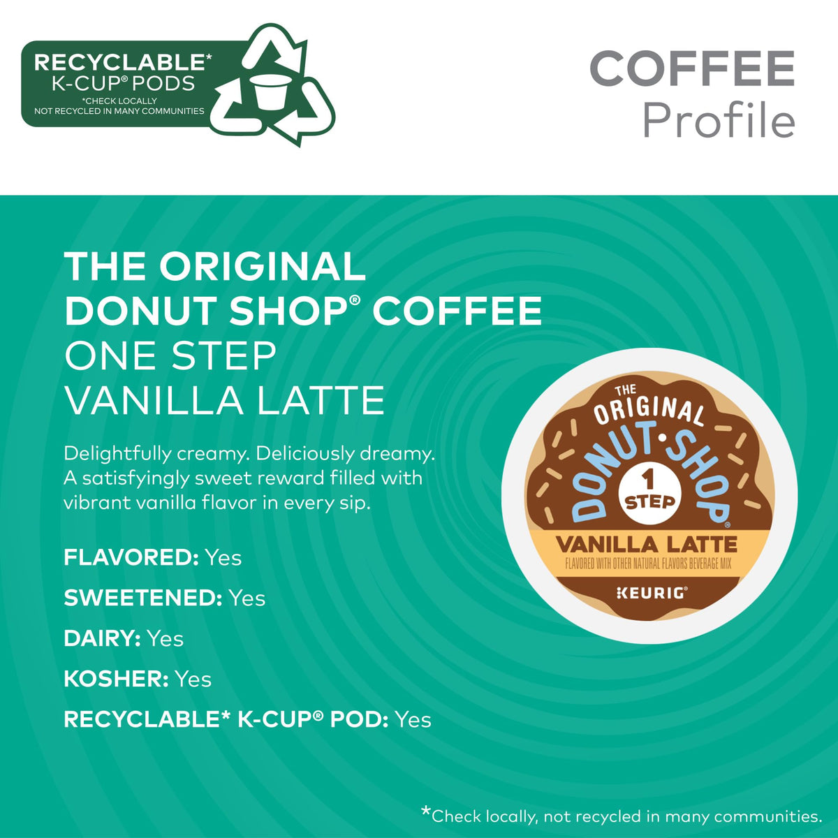 The Original Donut Shop Vanilla Latte pods ready for cup brew.