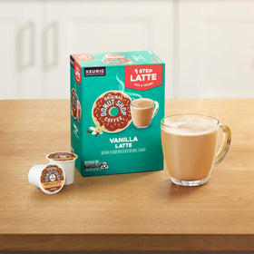 The Original Donut Shop Vanilla Latte pods in kitchen ready to brew.