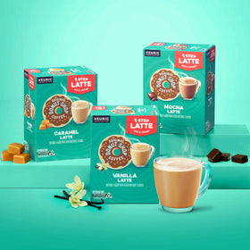 The Original Donut Shop Vanilla Latte pods with kosher certification label.