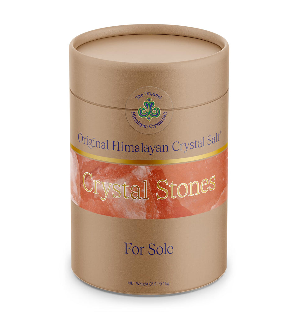 The Original Himalayan Crystal Salt Stones for Sole in a bowl; hydration support.